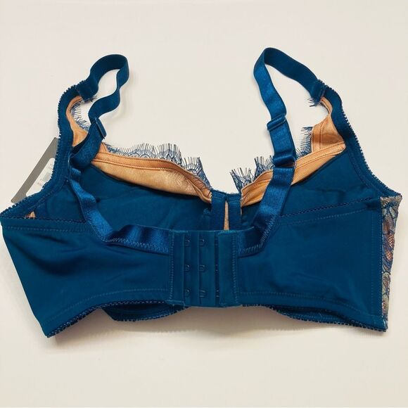 Fredrick’s Of Hollywood Voluptuous‎ Bra Padded Push Up 34DD Teal Shine Lace NEW - Picture 6 of 12